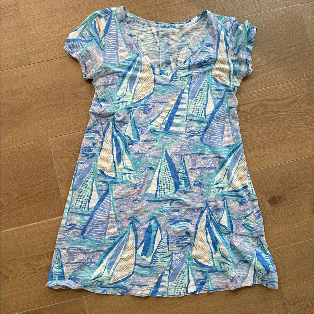 Lilly Pulitzer Blue and White Cotton Sailboat Print Dress